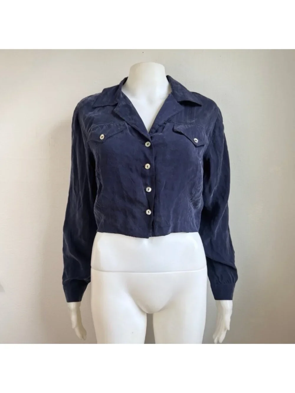 Vintage Dark Blue Dress & Top Set Size Small 90s Bember Rayon Co Ord Oufit Set